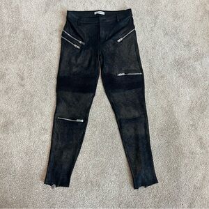 Zara premium denim collection black faux suede zippered Moto biker leggings XS